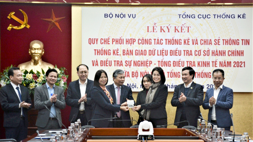 Lễ ký kết Quy chế phối hợp công tác thống kê và chia sẻ thông tin thống kê; Bàn giao Cơ sở dữ liệu vi mô giữa Bộ Nội vụ và Tổng cục Thống kê